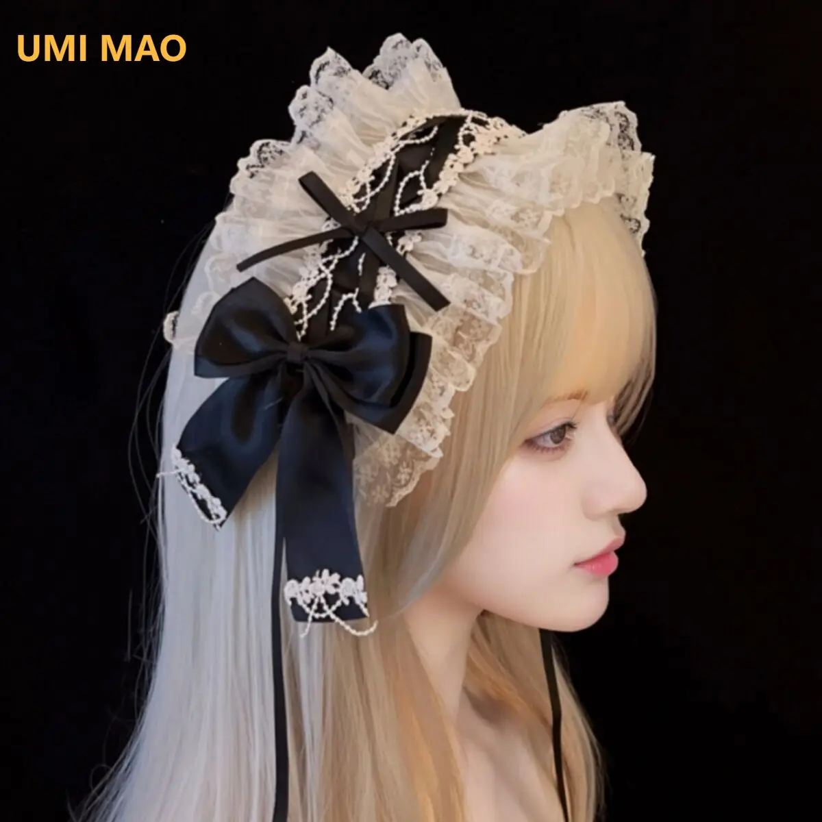 

UMI MAO Lolita Headwear Headband Bow Lace Lolita Accessories Sweet Japanese Style Versatile Headbands For Women Designer Maids