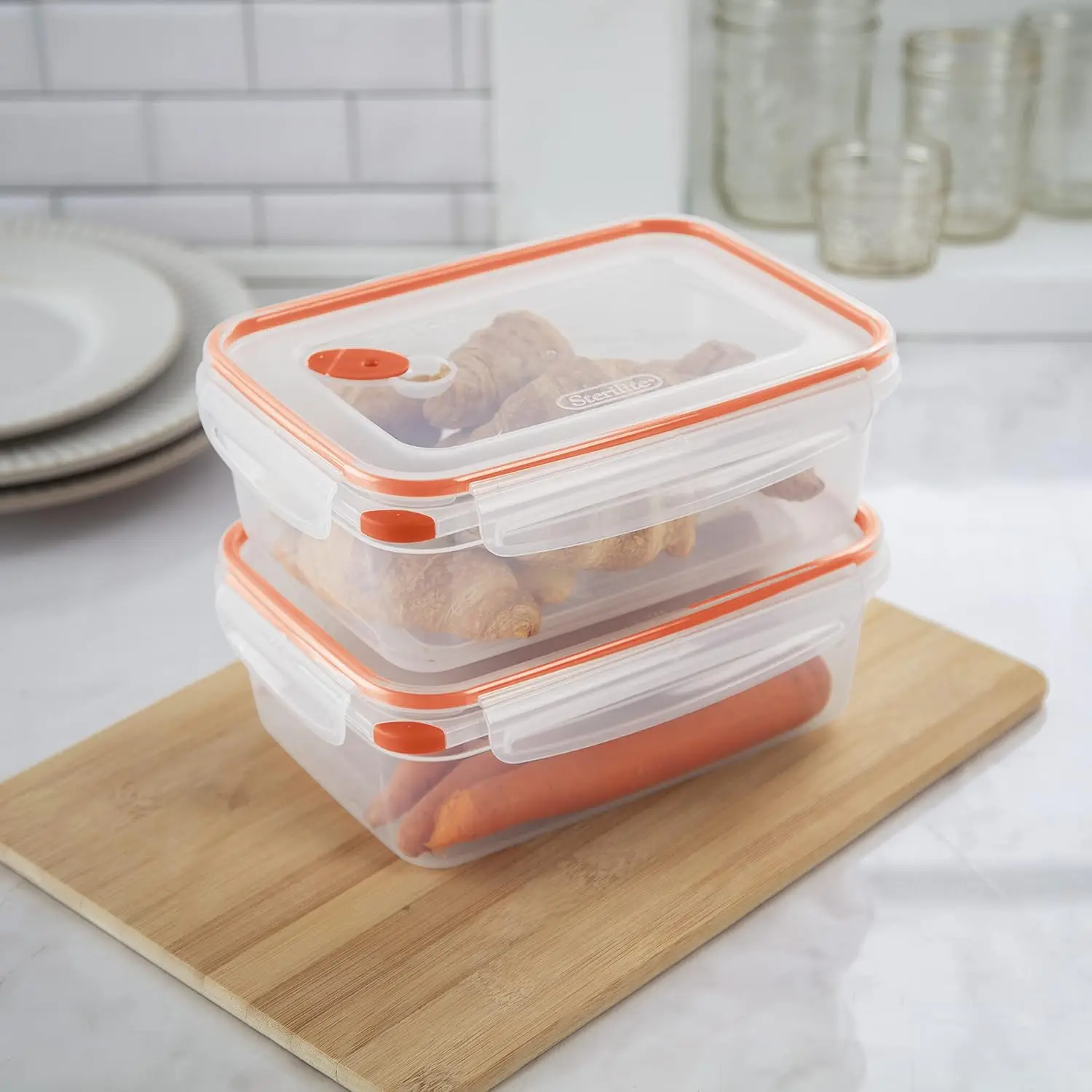 Ultra-Seal 8.3 Cup Rectangle, Airtight Food  Container, Latching Lid, Microwave and Dishwasher Safe, Clear With Orange Gasket, 6