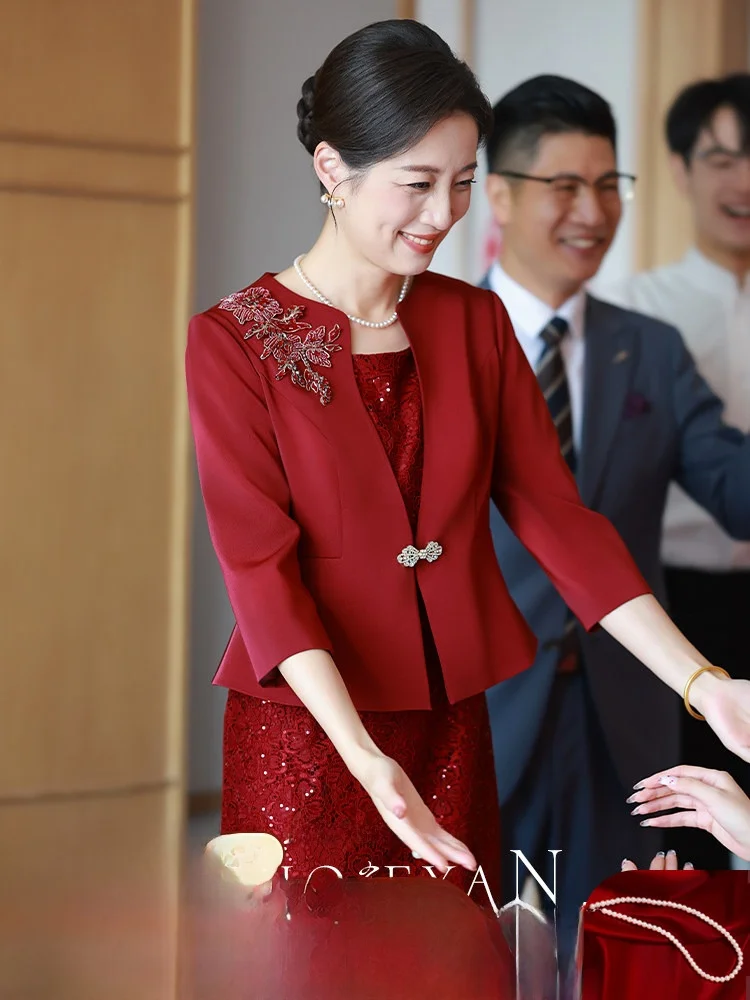 Ele Young Mother Wedding Dr Luxury Sensation Crystal Beads Embellied mid Waist Polyester Fiber Seven Sve Long Dr