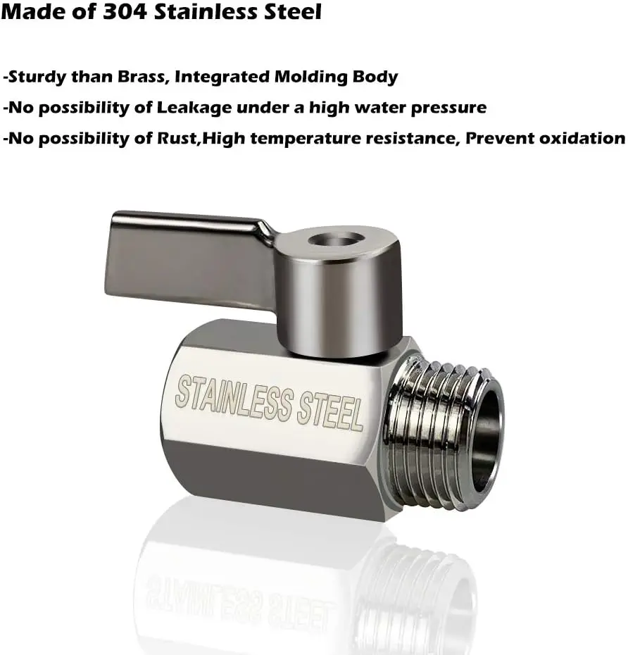 صمام كروي من الفولاذ المقاوم للصدأ بمقبض من الفولاذ المقاوم للصدأ 304 صمام كروي من الفولاذ المقاوم للصدأ (1/2 بوصة. أنثى × ذكر) NPT مترابطة #3