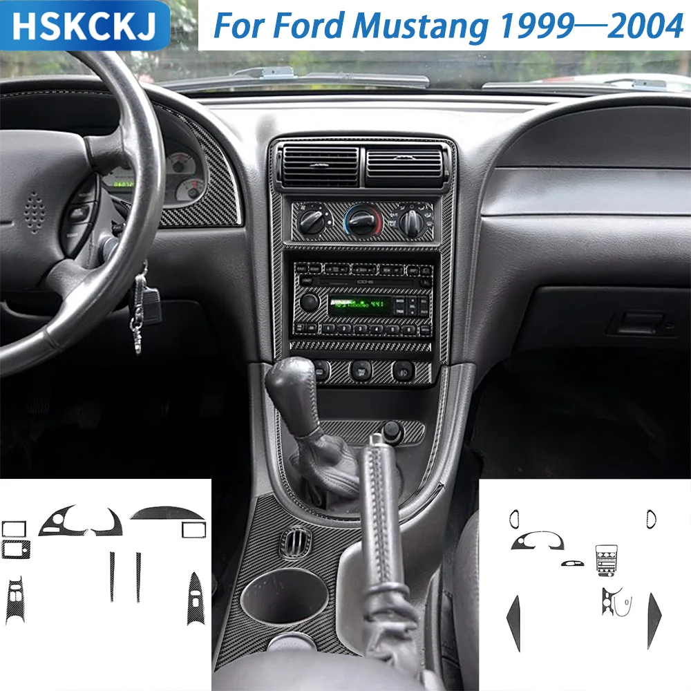 

For Ford Mustang 1999—2004 Car Accessories Carbon Fiber Steering Wheel Gear Shift Trim Full Kit Interior Sticker Modification