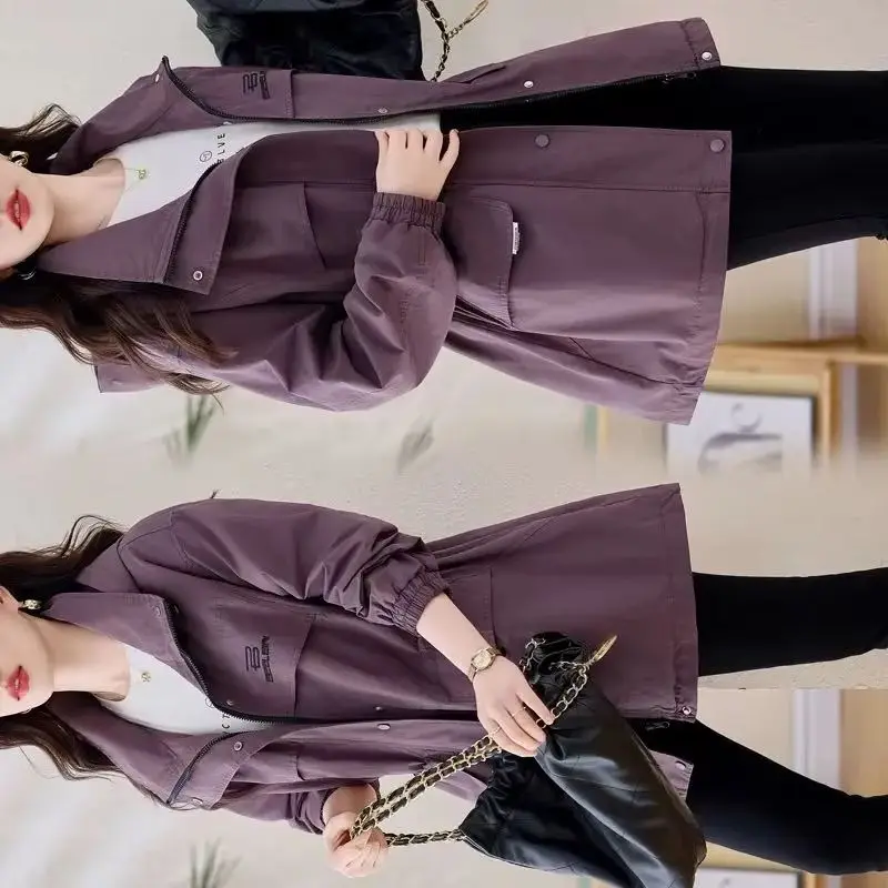 

Spring Autumn Trench Coat Women2026 New Fashion Korean Fashion Loose Mid Long Ladies loose Hooded Windbreaker Female Outerwear