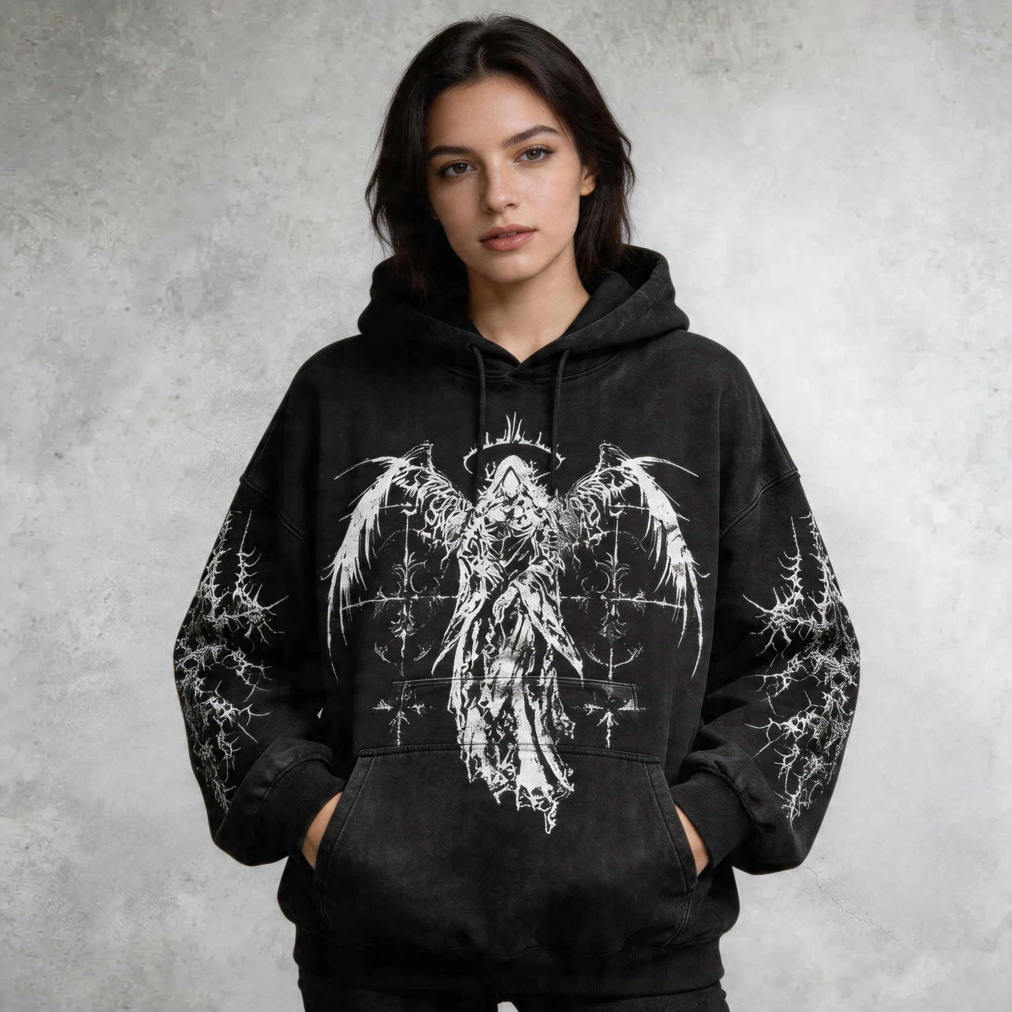 

Y2k Gothic Hoodie Skull Oversized Sweatshirt Goddess Print Hoodies Women Goth New Couples Tops Goth Streetwear Harajuku Clothes