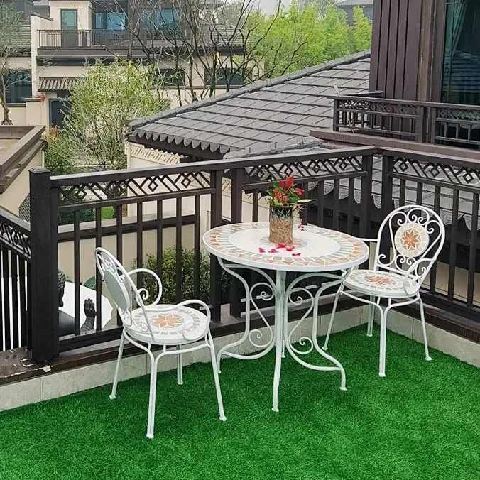 

# Furniture Metal Balcony Patio Garden Round Mosaic Table and 4 Chairs Set