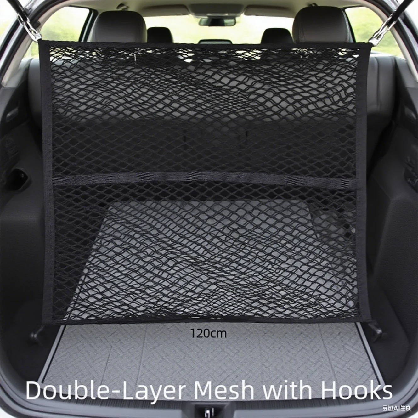 

120 см x 120 см сетка для багажника автомобиля, двухслойная высокоэластичная сетка для багажа, органайзер для хранения грузов с 6 крючками для задних багажников автомобиля
