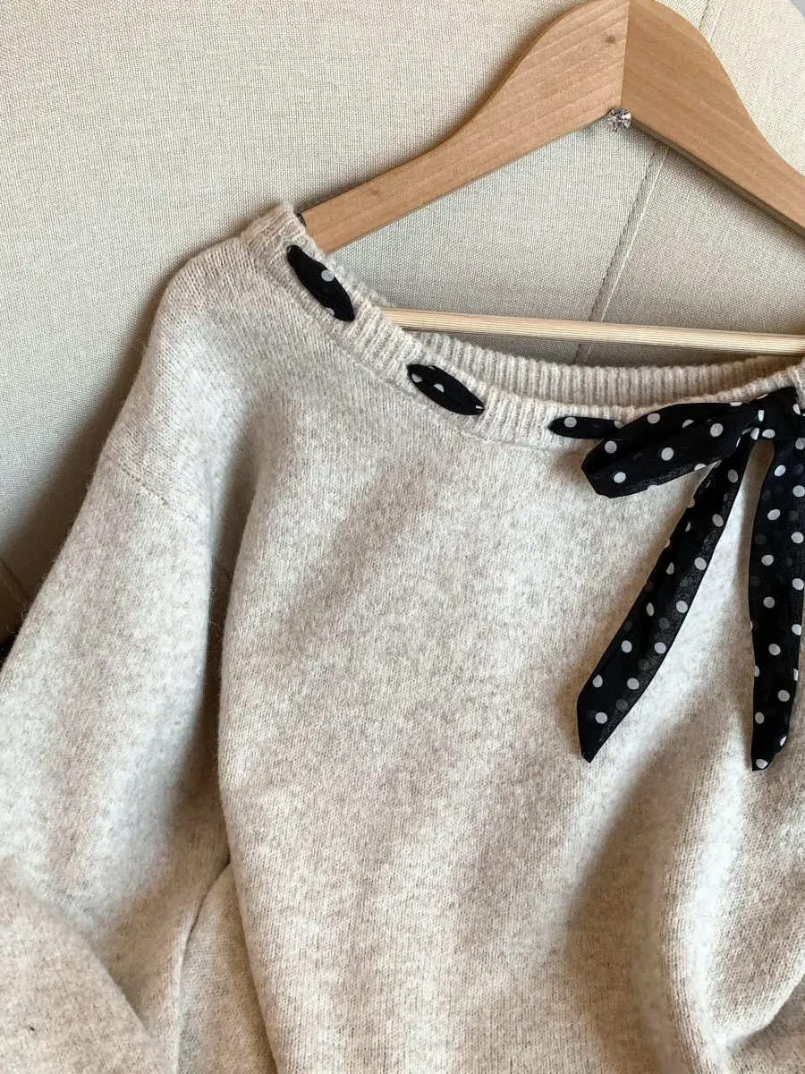 韓国風スレノットベルト付きワンショルダーニットセーター レディース 秋冬新作デザインセンセーション