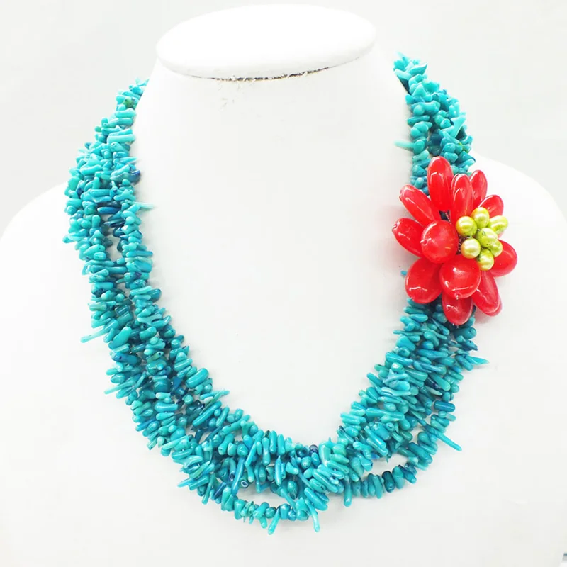 Attractive woman, green coral flower necklace 18