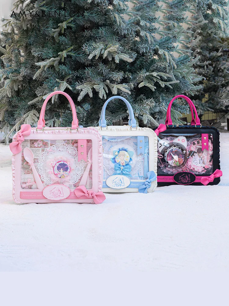 Original Two-dimensional Double Shoulder Itabag Cute Lolita Large-capacity Messenger Bag Japanese Sweet Bow Transparent Backpack