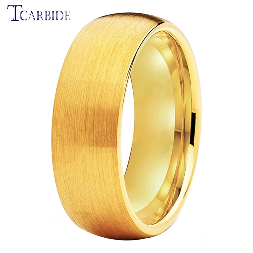 

6MM 8MM Yellow Gold Tungsten Wedding Band Couple Ring Classic Jewelry Domed Brushed Finish Comfort Fit