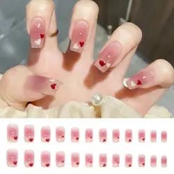 24PCS/Box  Artificial Nails With Glue Milky White Pink Gradients Long Ballet Full Cover Acrylic Nail Stick Fake Nail Tips