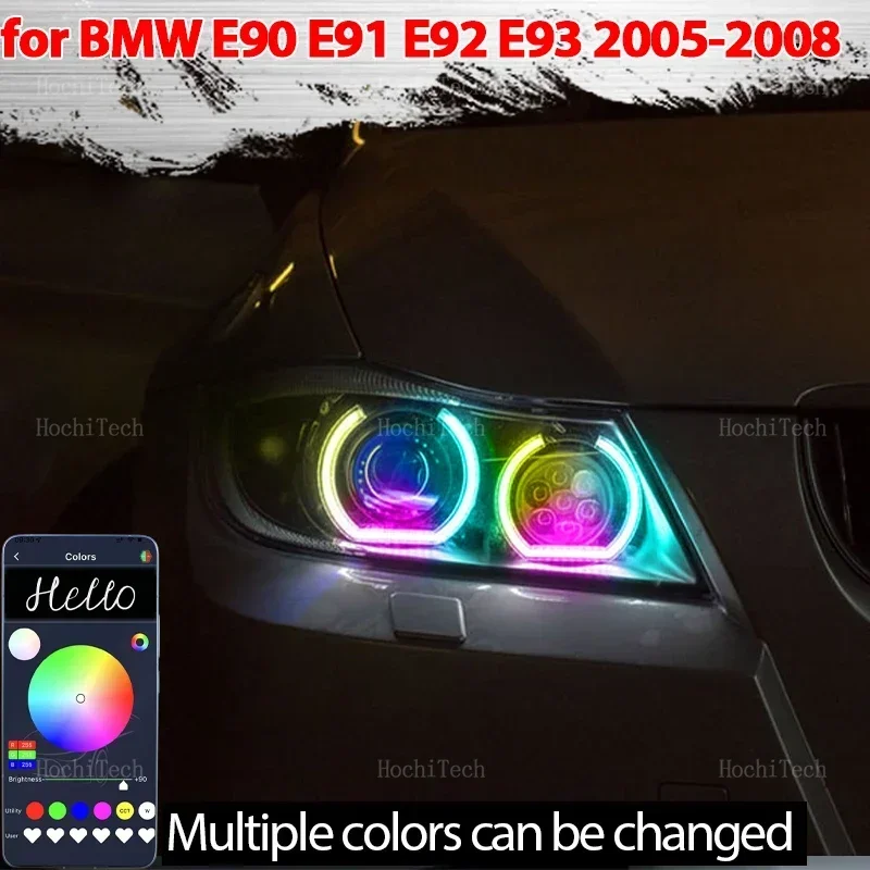 

For BMW 3 Series E90 E91 Pre-LCI 2005-2008 Xenon Headlights RGB Dynamic Revolving Angel Eyes LED Sequential Flowing Rings