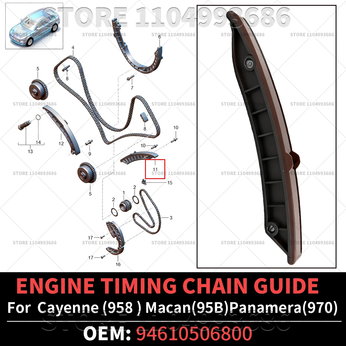 

Для Porsche 2015-2018 Cayenne (958) 2011-2016 Panamera (970) 2015-2018 Macan (95B) направляющая цепи ГРМ двигателя OEM 94610506800