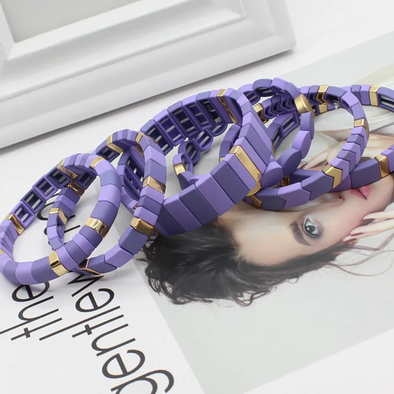 Bohemian Fashion Enamel Beads Ladies Bracelet Bangle Purple Frosted Paint Autumn and Winter Cold Wind Series Original Design