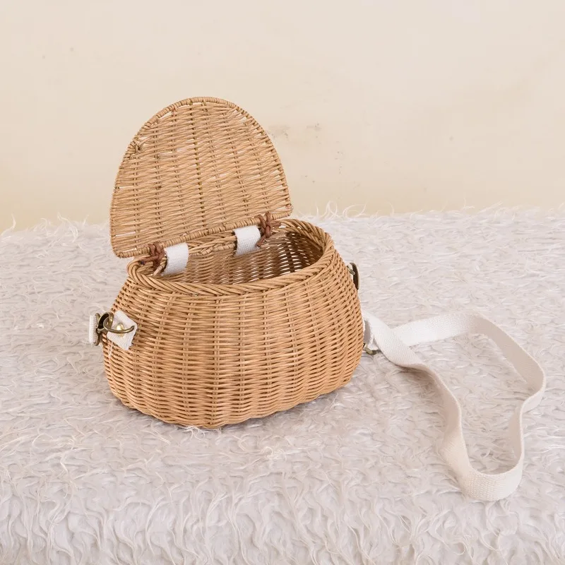 Cartoon House Shaped Bag Wicker Woven Child Basket Summer Beach Straw Bag Fashion Lady Single Shoulder Handbag Home Organizer