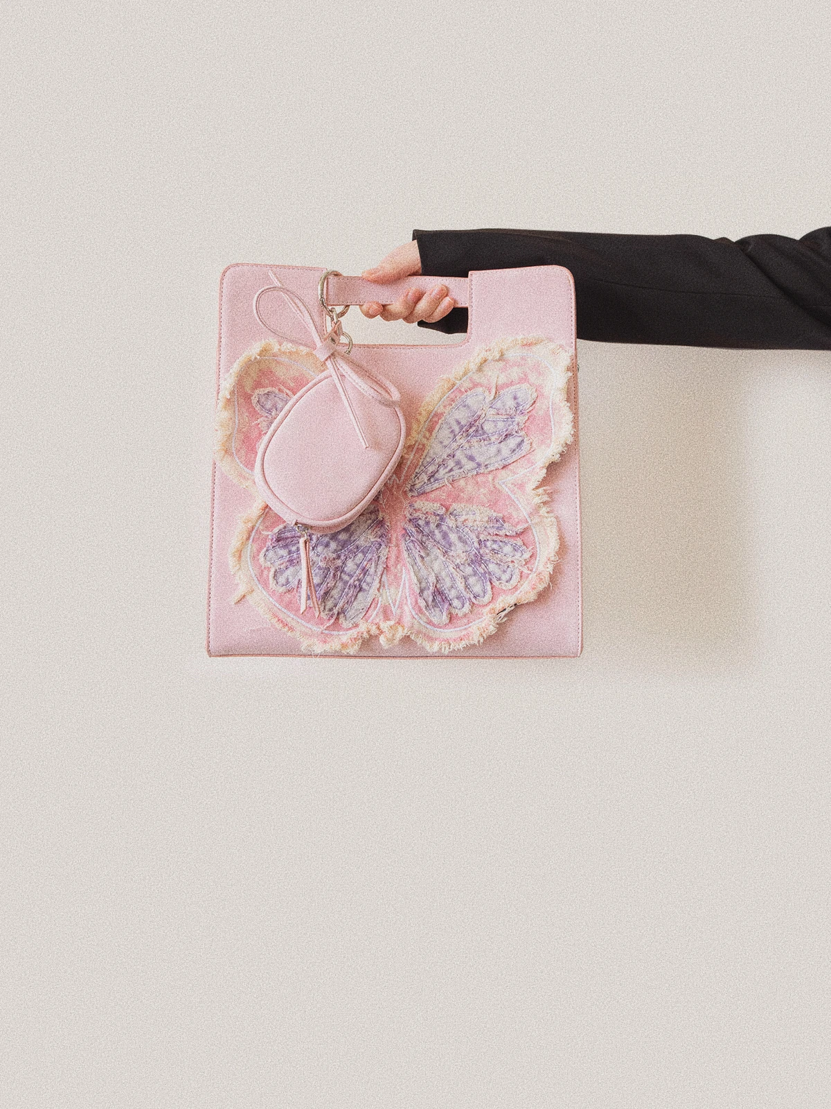 Original pink fringed bow contrasting color tote mother and child bag large capacity schoolbag niche sweet satchel