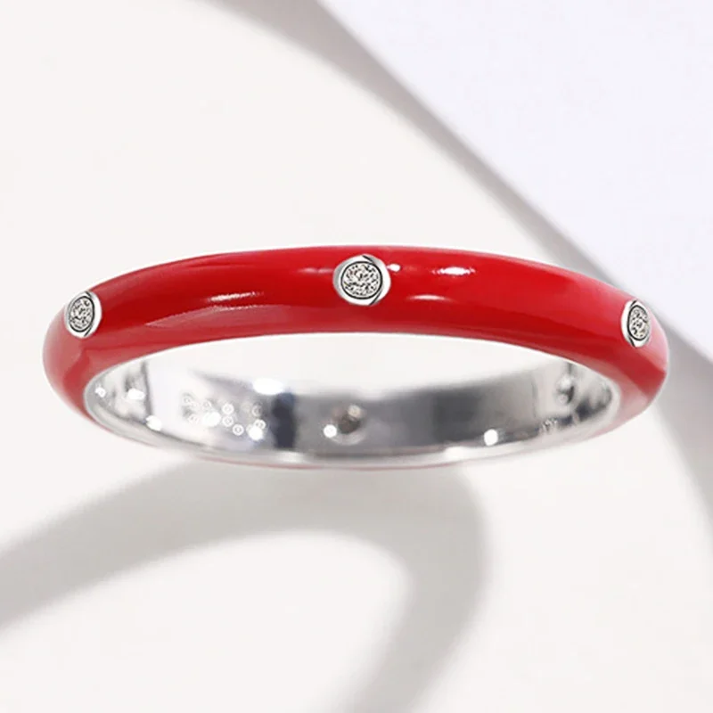 Rainbow Color Enamel Finger Rings for Women with Dazzling CZ Stone Exquisite Fashion Female Accessories Party Jewelry Hot