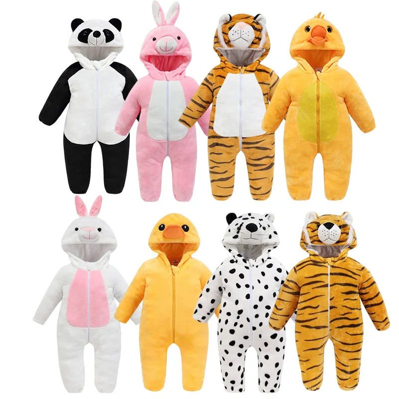Baby Rompers Winter Warm Coral Fleece Newborn Baby Girl Clothes Cartoon Rabbit Coats Infant Jumpsuit Animal Overalls Pajamas