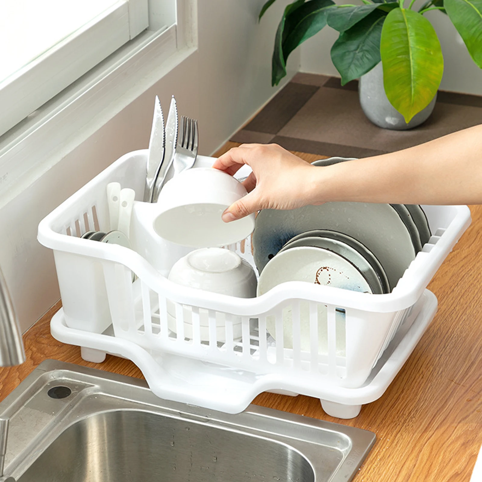 Dish Drying Rack Utensils Holder Dish Strainers with Drain Tray Sink Dish Drainer for Restaurant Kitchen Countertop Dining Room