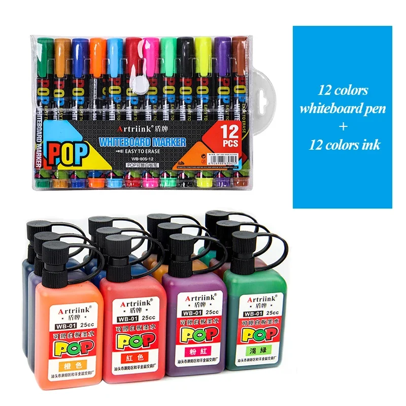 Artriink uitwisbare whiteboardstiften, 8 kleuren / 12 kleuren, navulinkt, voor kantoor, school, thuis, studenten, kinderen, tekenstiften, kunst.