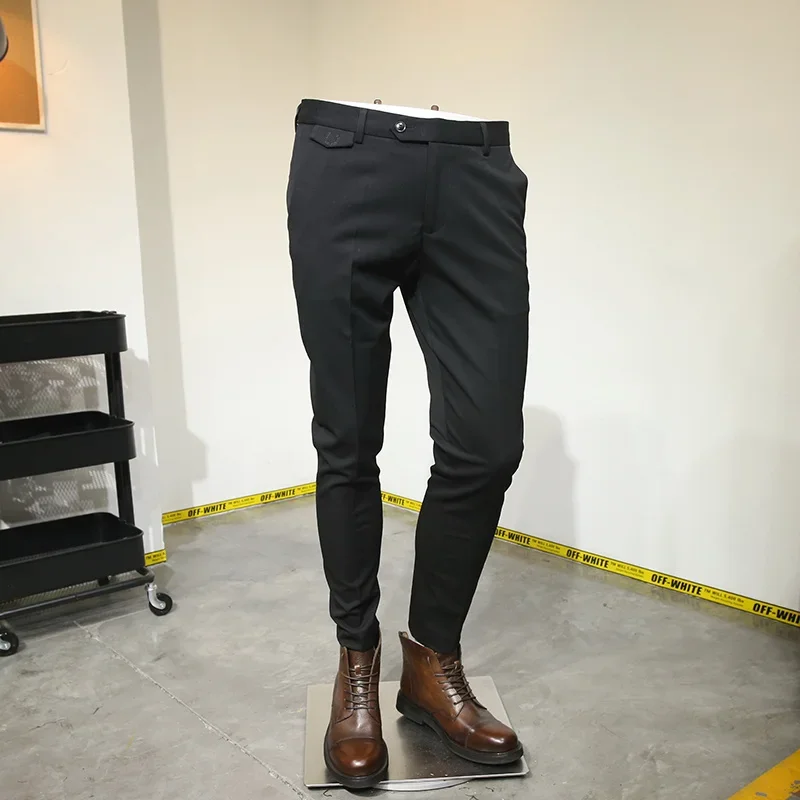 

2023 Spring Autumn Casual Business Men Solid Pants Fashion Slim Fit Trouser Men's Buttoned Formal Dress Pants Costume Homme