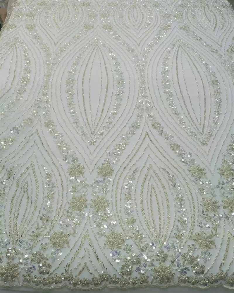 

Fashion French Embroidery Beaded Lace Fabric African Nigerian With Sequins Lace Fabric For Wedding Dress