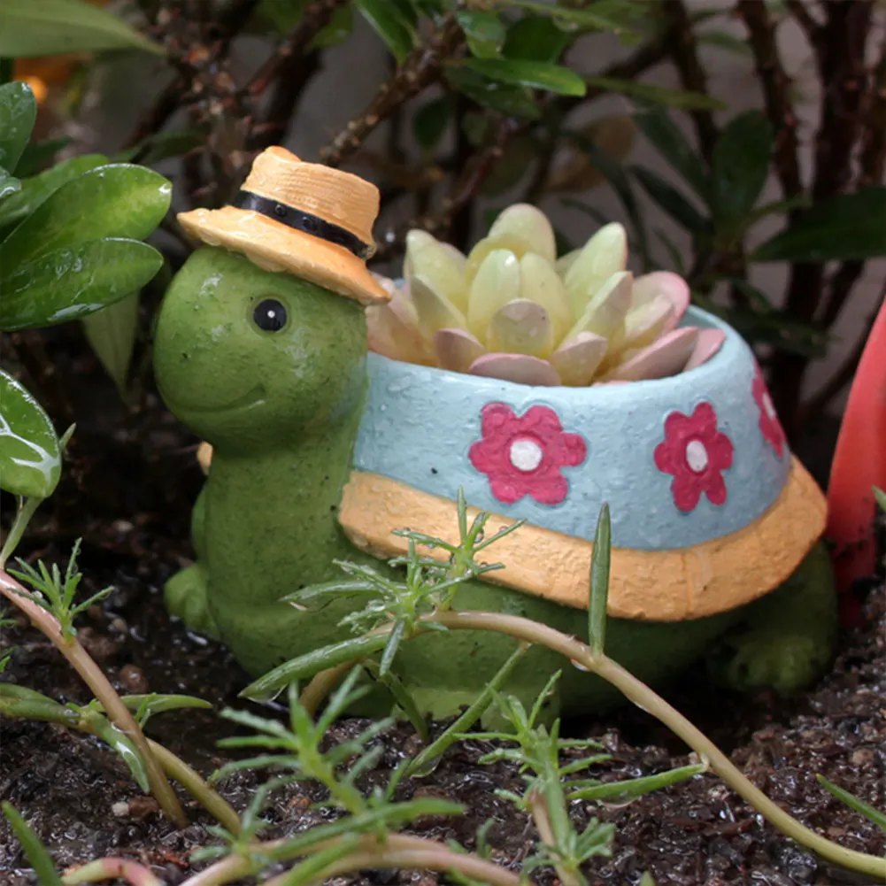 

Cartoon Animal Succulent Flower Pot Turtle With Straw Hat Gardening Rasin Pot Green Plants Pot Home Garden Decorations Cute Pot