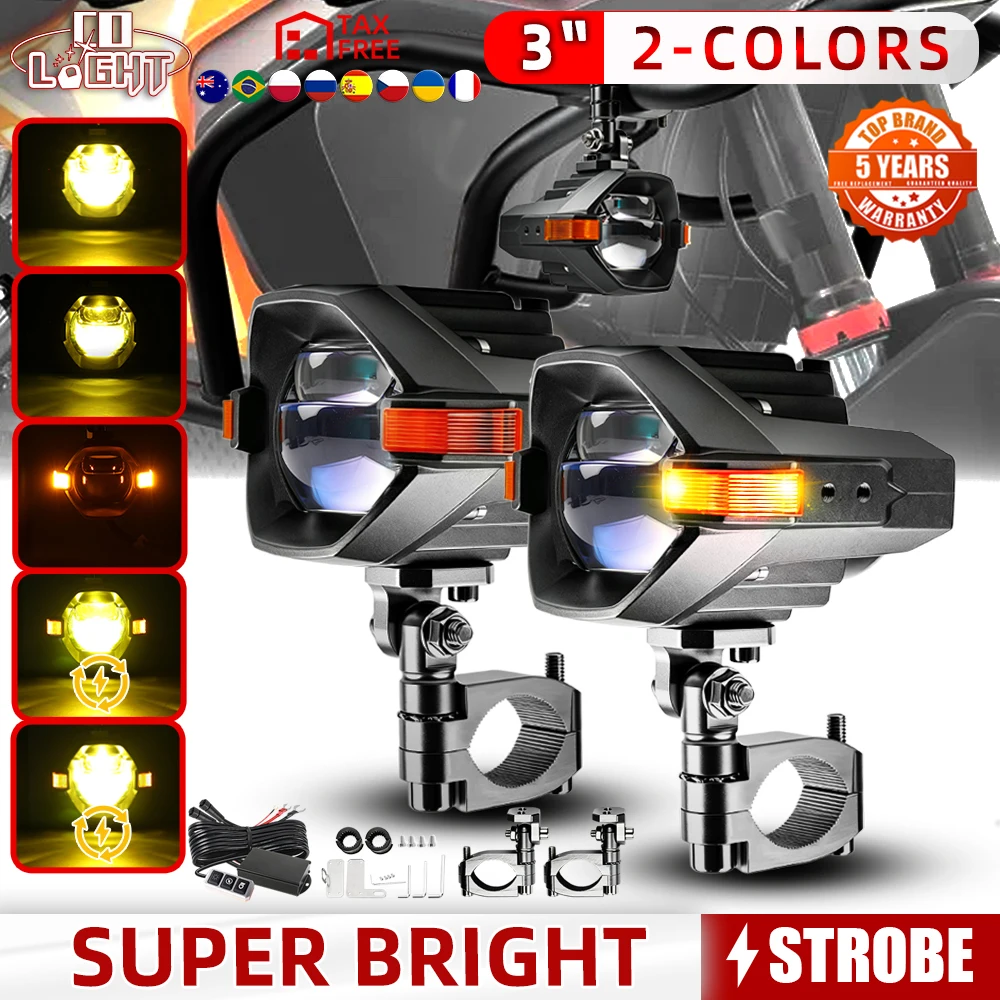 CO LIGHT Offroad-Nutzung 3-Zoll-Motorrad-Zusatzscheinwerfer mit Fern- und Abblendlicht Weiß-Amber Fahrnebelscheinwerfer Seiten-LED-Scheinwerfer 24V