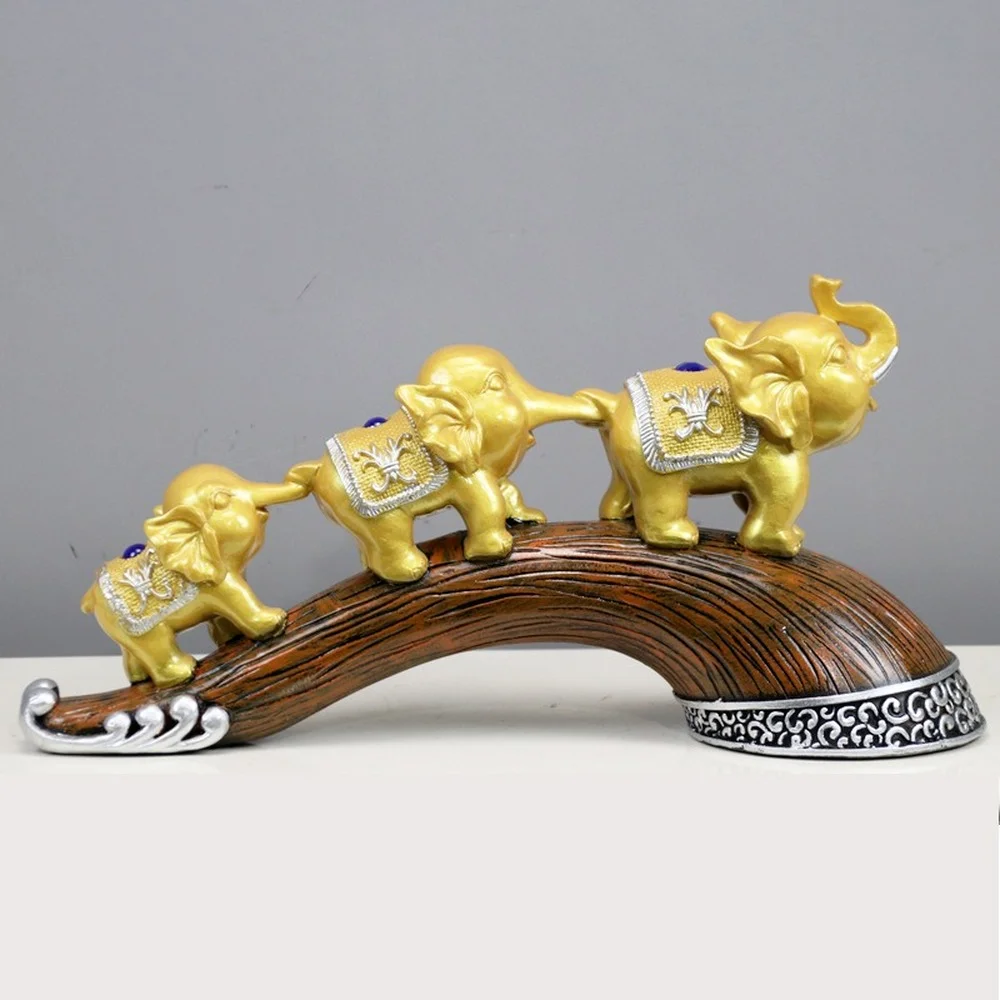 Nordic Lucky Three-connected Elephant Craft Decorations Cute Three Little Elephants Living Room Porch Desktop Animal Decorations