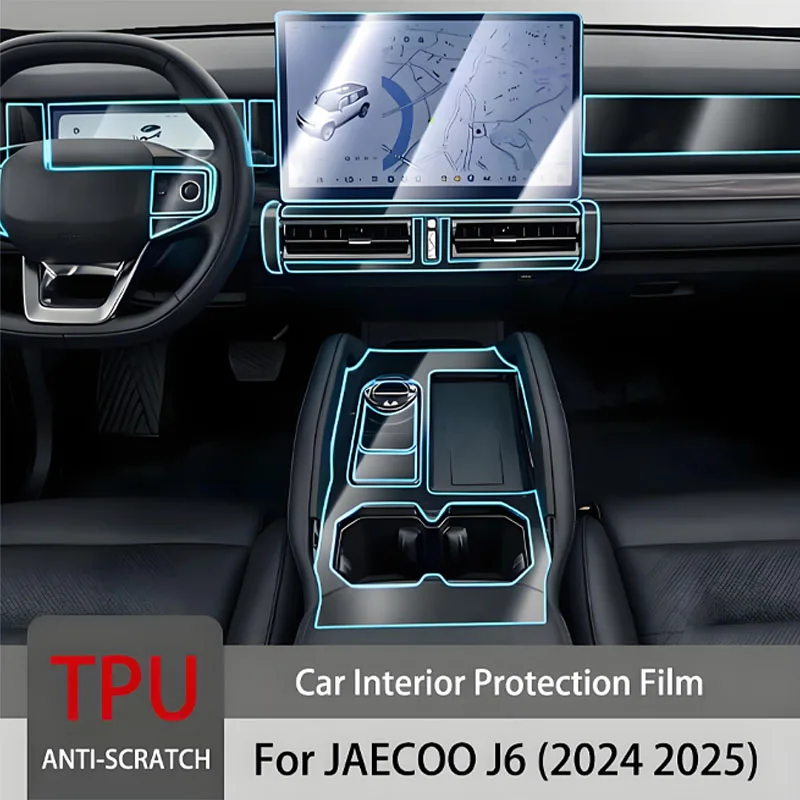 Car Interior Protector Film for JAECOO J6 Chery Icar 03 2024 2025 Center Console Dashboard Navigation Anti-scratch TPU Stickers