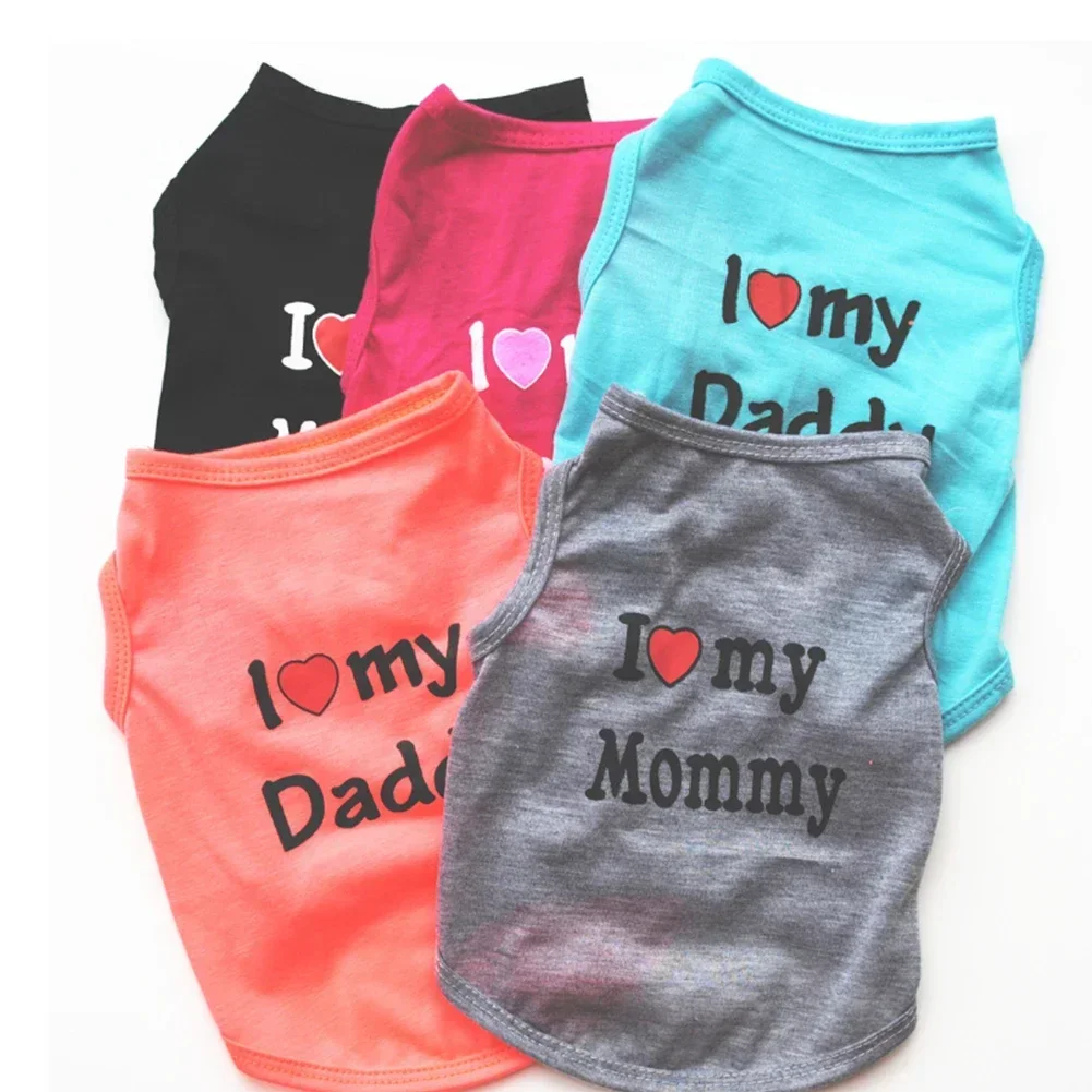 Fashion Pet Dog Clothes Small Dogs Clothing Pet Vest Puppy Dog Tshirt Love Mommy & Love Daddy Printed Cotton Pets Clothing