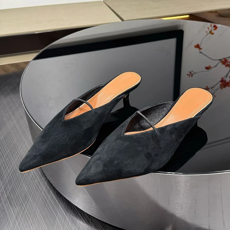 

Pointed Toe Solid Color Kitten Heels Slippers Women's Closed Toe One Strap Mules Summer Vacation Beach Shoes Dress Shoes