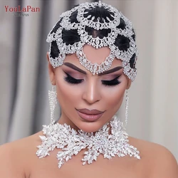 YouLaPan HP480 Rhinestone Bridal Headband Big Flower Shape Headdress for Women Crystal Hollow Wedding Headpiece Zircon Headwear