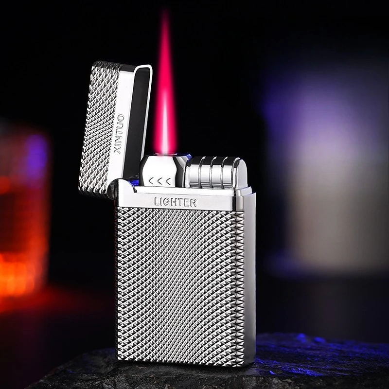New Three-dimensional, Windproof Red Fire Lighter, Alloy Body, Double-sided Relief Circulating Inflation  Lighters Smoking