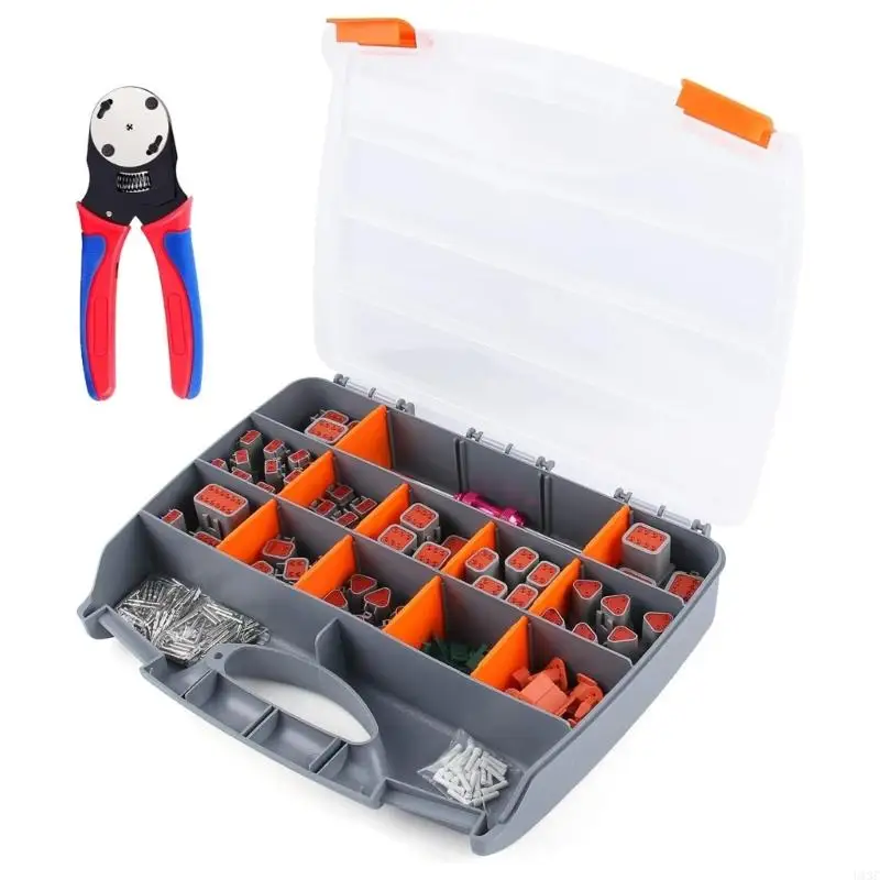 U13C 338Pcs Deutsch Connector with Crimper  2 3 4 6 8 12 Pin Connector with Deutsch Crimping Tool(14-20AWG)