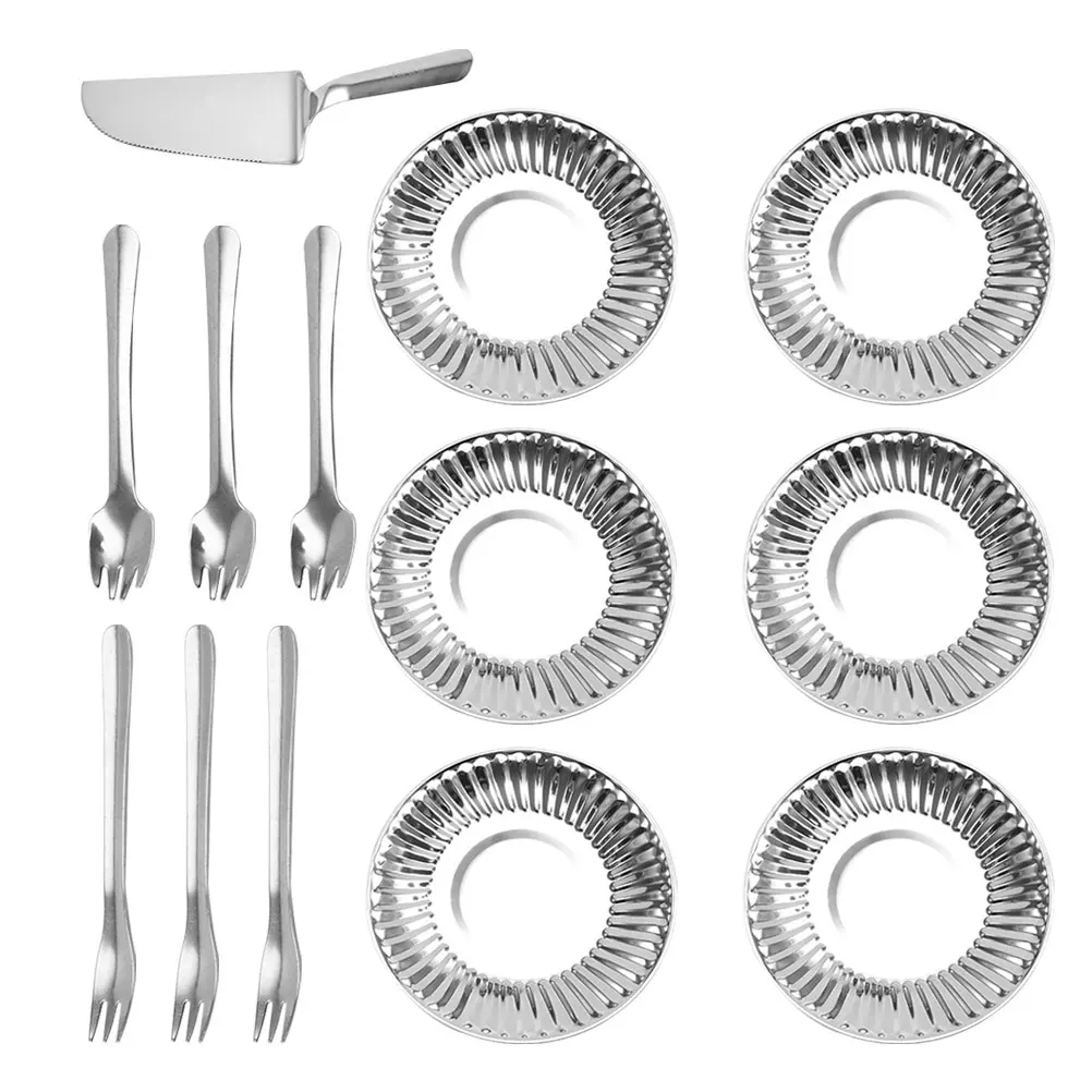 

Cake Spatula Knife Fork Saucer Set Stainless Steel Silverware Reusable Party Cutlery Family Gathering Birthday Utensils Easy