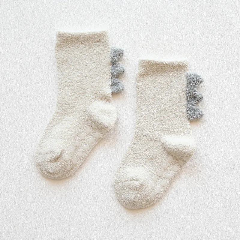 Chaussettes bébé coordonnantes pour enfants, velours, épaissi, dinosaure, 0-3 ans, lieux de sol, chaud