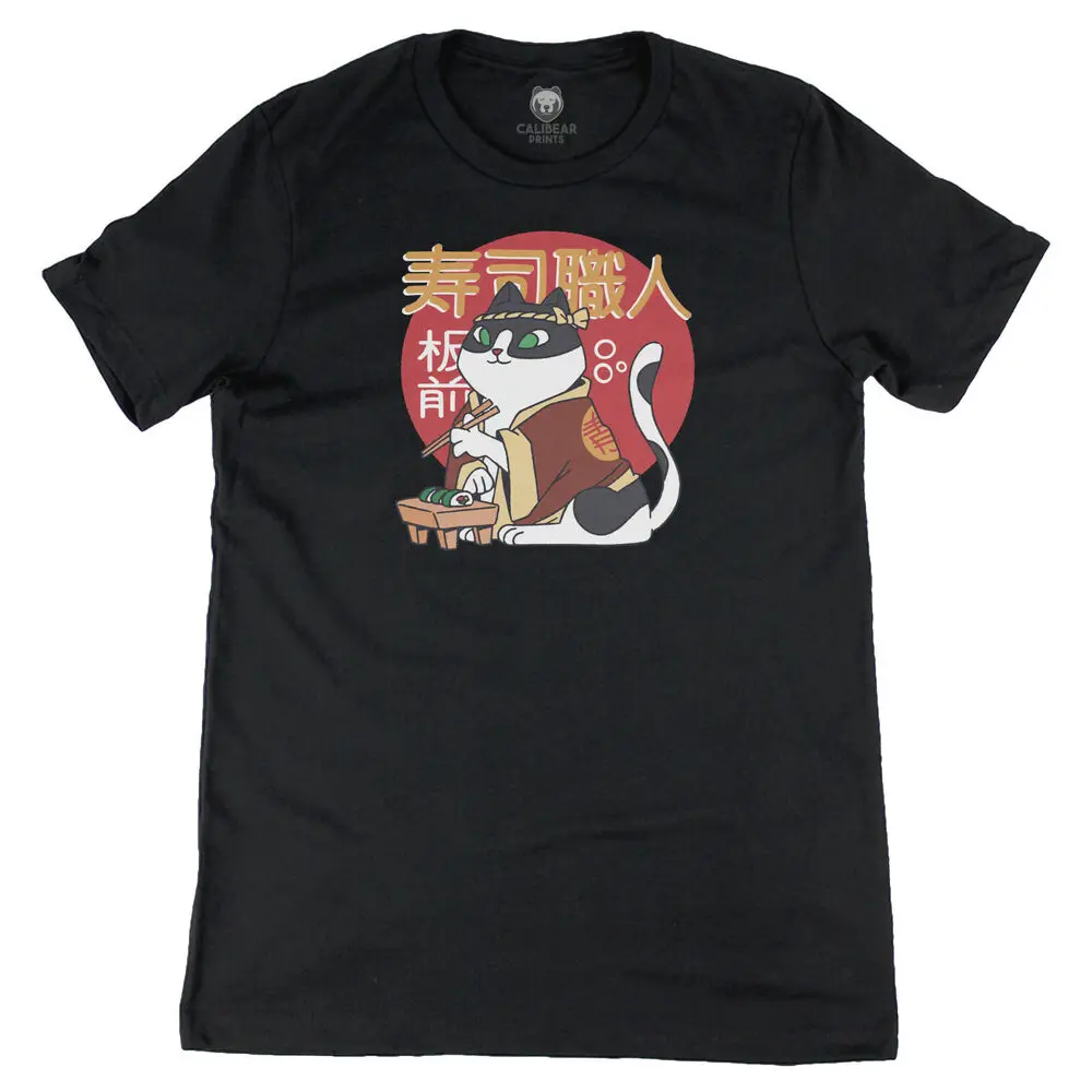 Sushi Chef Cat Cute Graphic Art Tee Novelty Funny T-Shirt