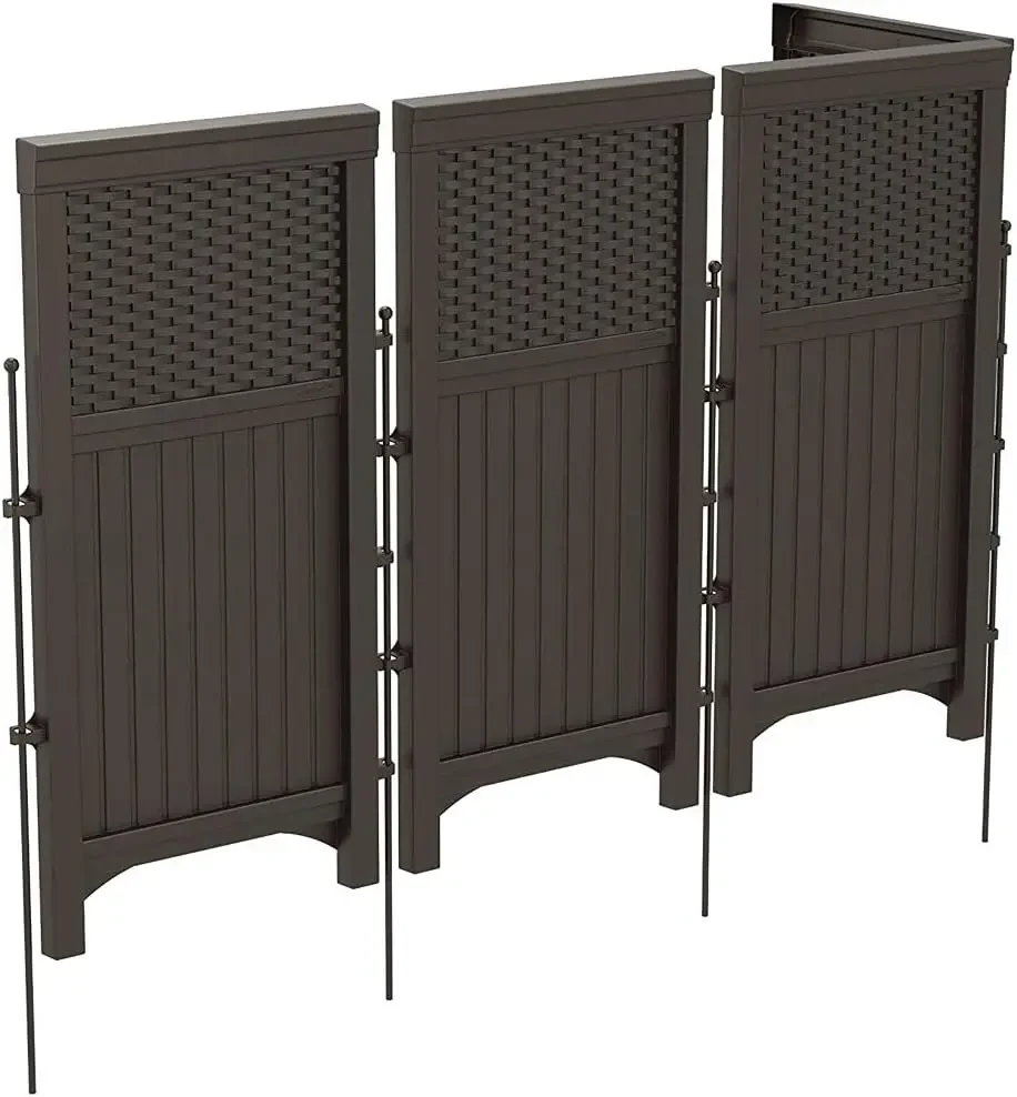 4 Freestanding Wicker Resin Reversible Panel Outdoor Screen Enclosure, Brown, 23