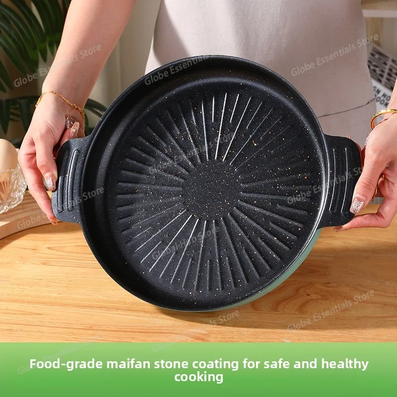 Multi-stove Compatible Maifan Stone Pan Portable Non-stick BBQ Teppanyaki Griddle for Outdoor and Home Easy to clean, non-sticky