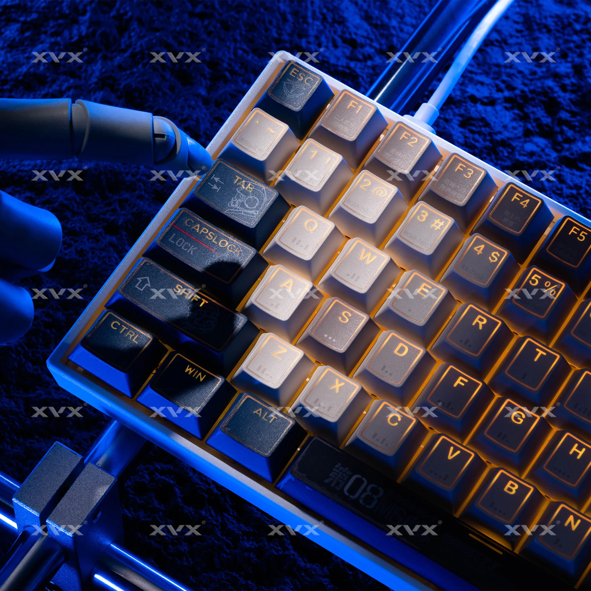 QBYI 142 Keys Gundam Keycaps Shine Through Cherry Profile PBT Dye Sub Custom Keycap for MX Switch Mechanical Keyboard Caps