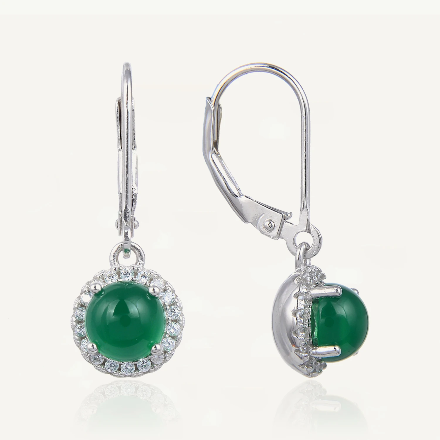 GEM'S BALLET 925 Sterling Silver Leverback Dangle Earrings Natural Green Agate Gemstone Earrings For Women Wedding Fine Jewelry