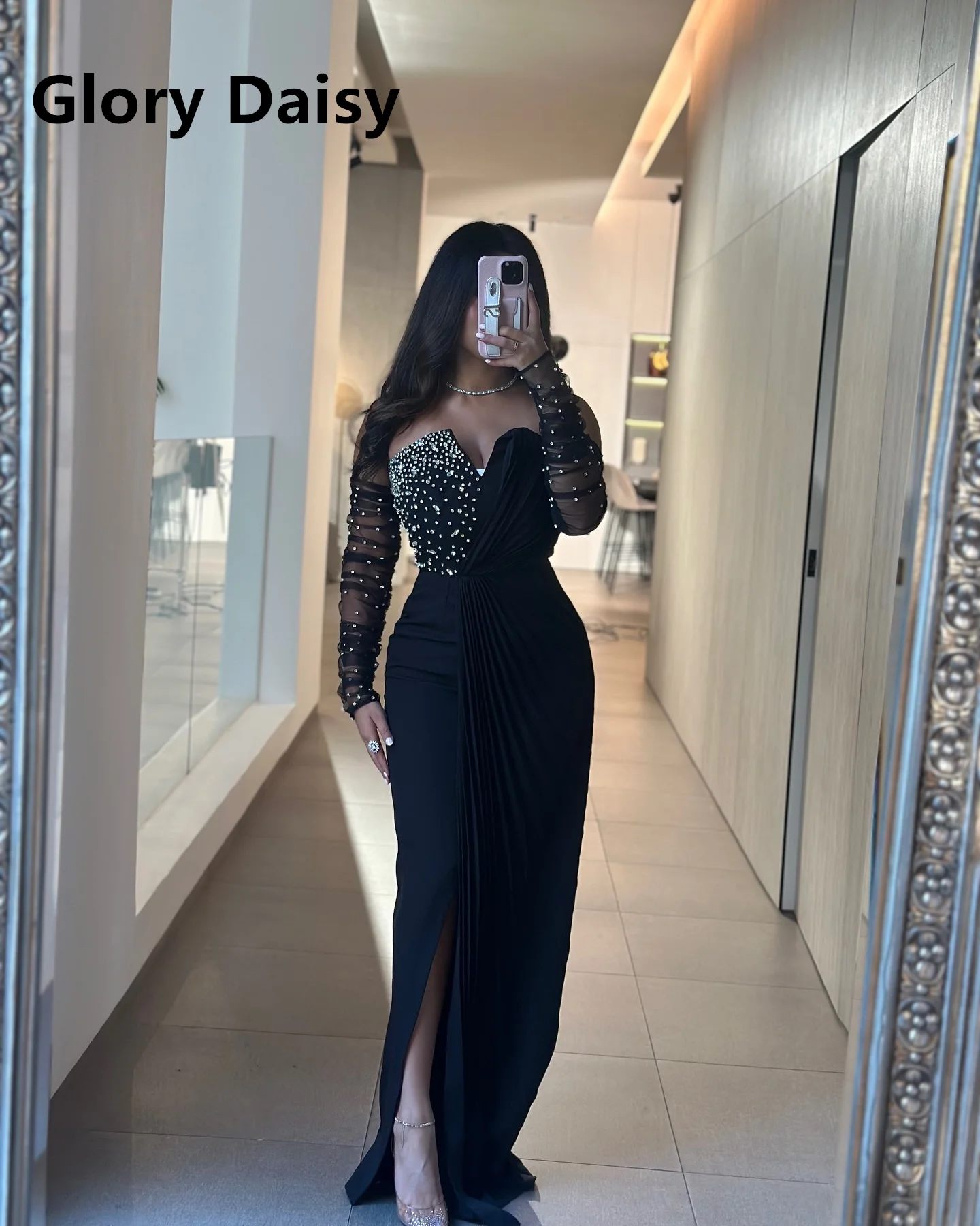 Black V Neck Evening Dresses Crystals Ball Gown Mermaid Custom Made Prom Dresses Rhinestone Elegant Wedding Party Dress 2024