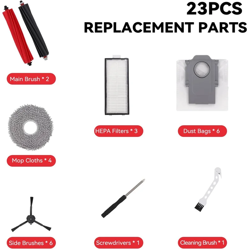BAAO-23PCS Replacement Parts For Roborock Qrevo Master/V20/P10S Pro Vacuum Main Side Brush  Mop Cloths HEPA Filters Dust Bags