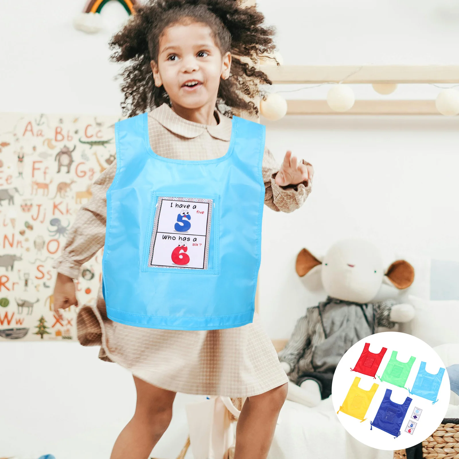 

5pcs Kids Card Insert Learning Vest Colorful Number Shape Teaching Tool For Preschool Classroom Activities Interactive Vest For