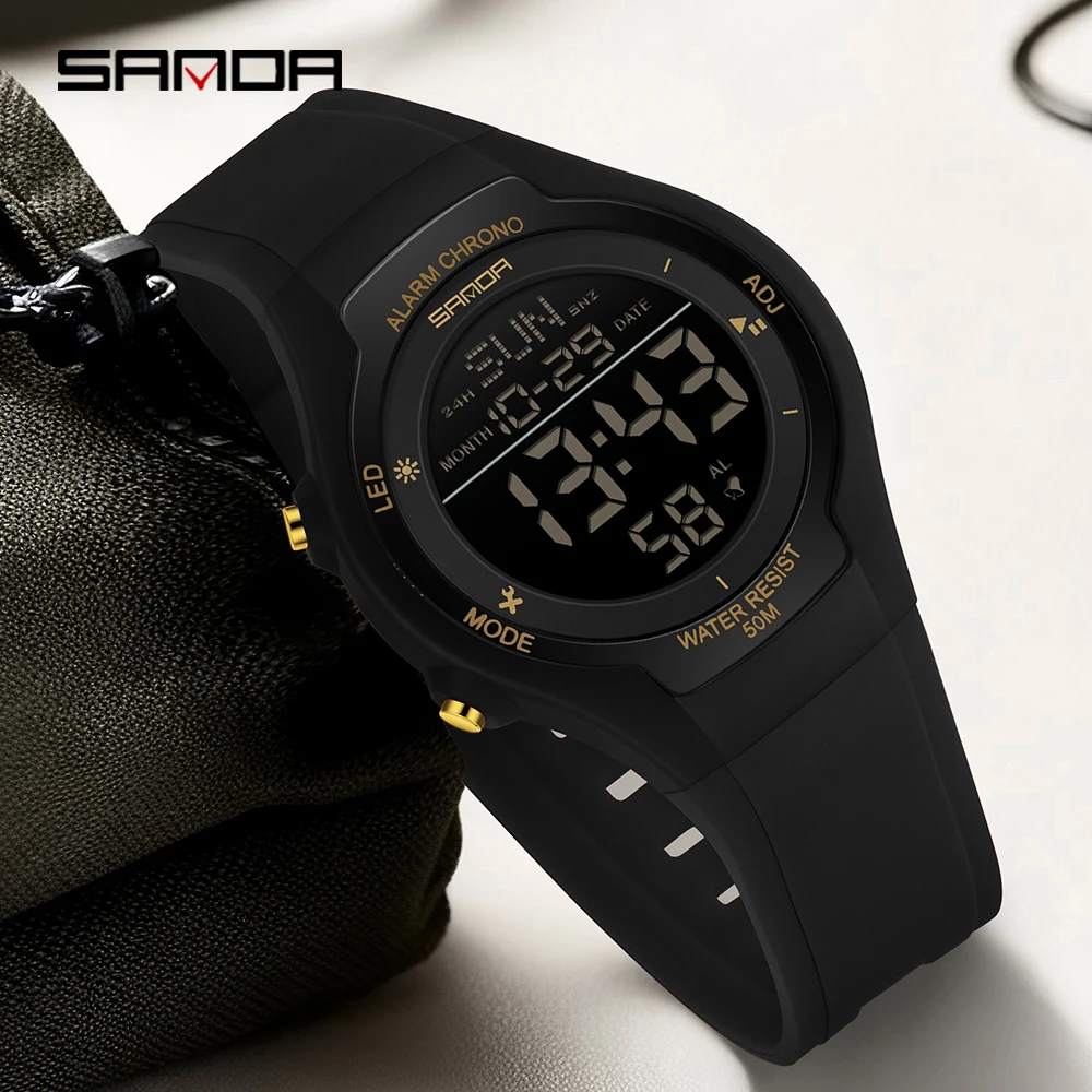 SANDA 6356 Sports Electronic Watch 5ATM Waterproof Luminous Light and Thin Multi functional Timing Alarm Clock Student Watch -2