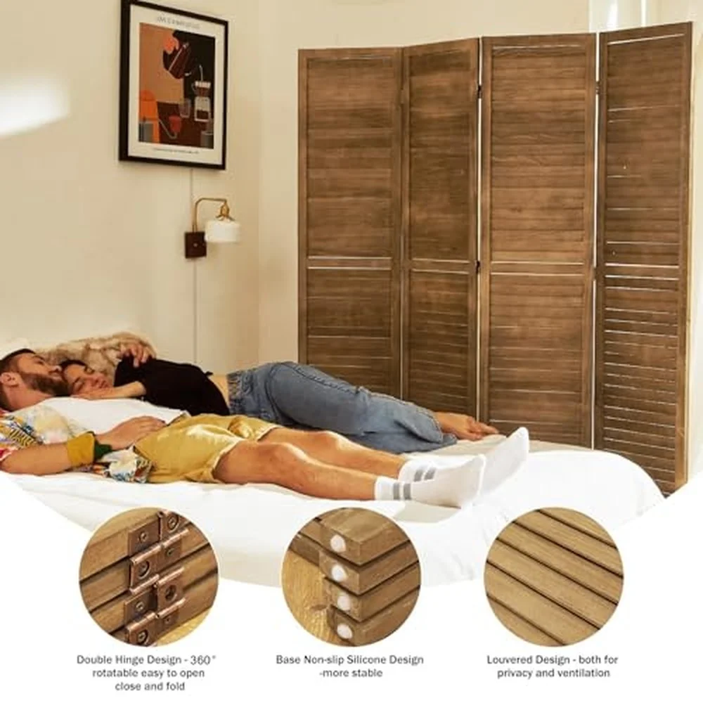 Room Dividers and Folding Privacy Screens Wood Louvered Separators Divider Wall for Home Office Bedroom 4 Panels 63 *