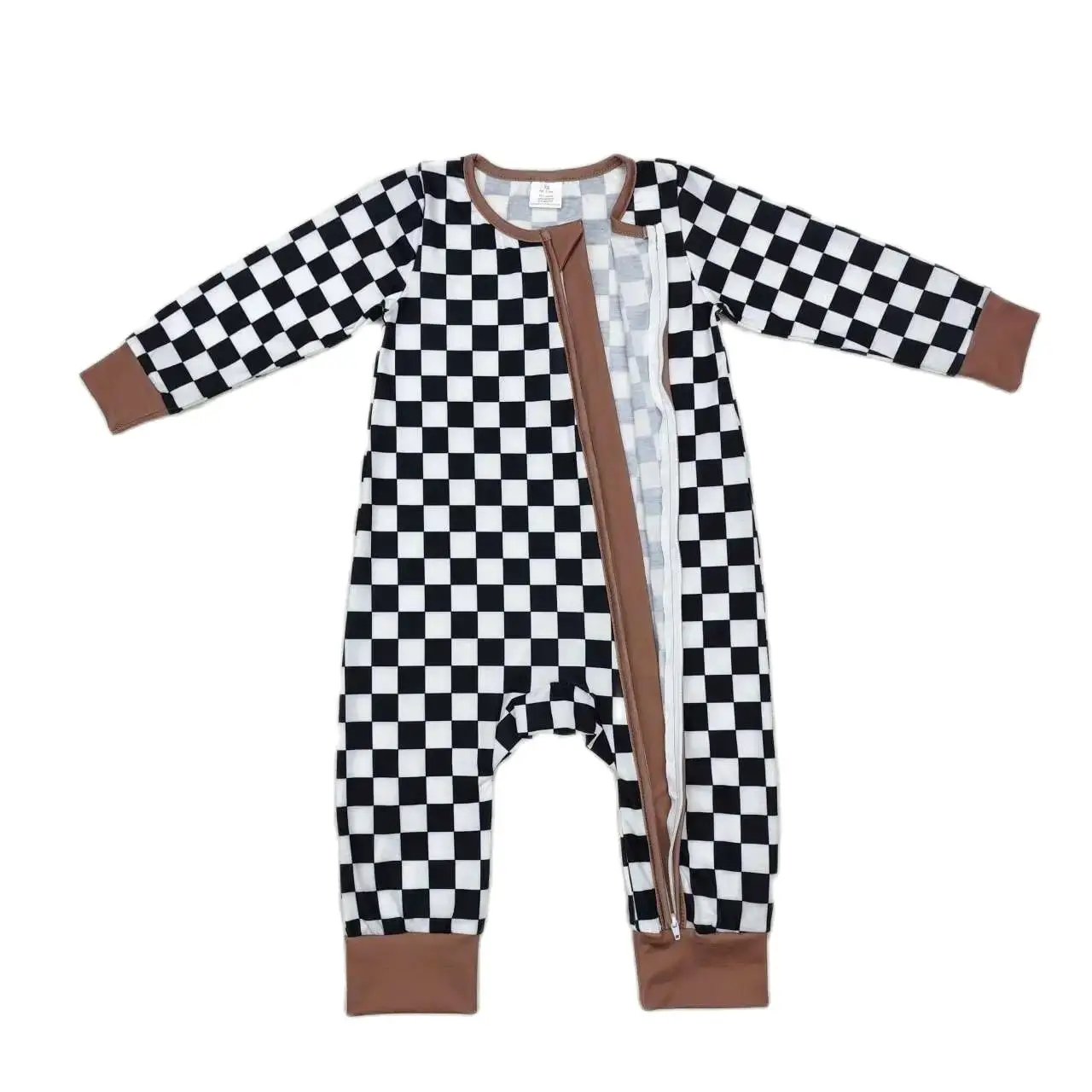 

RTS Infant Boutique Wholesale Clothing Baby Boys Black Checkered Color Zippy Rompers Holiday Winter Bamboo Sleepers