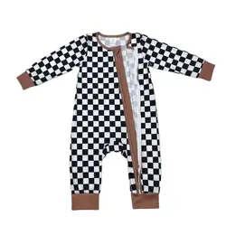 RTS Infant Boutique Wholesale Clothing Baby Boys Black Checkered Color Zippy Rompers Holiday Winter Bamboo Sleepers