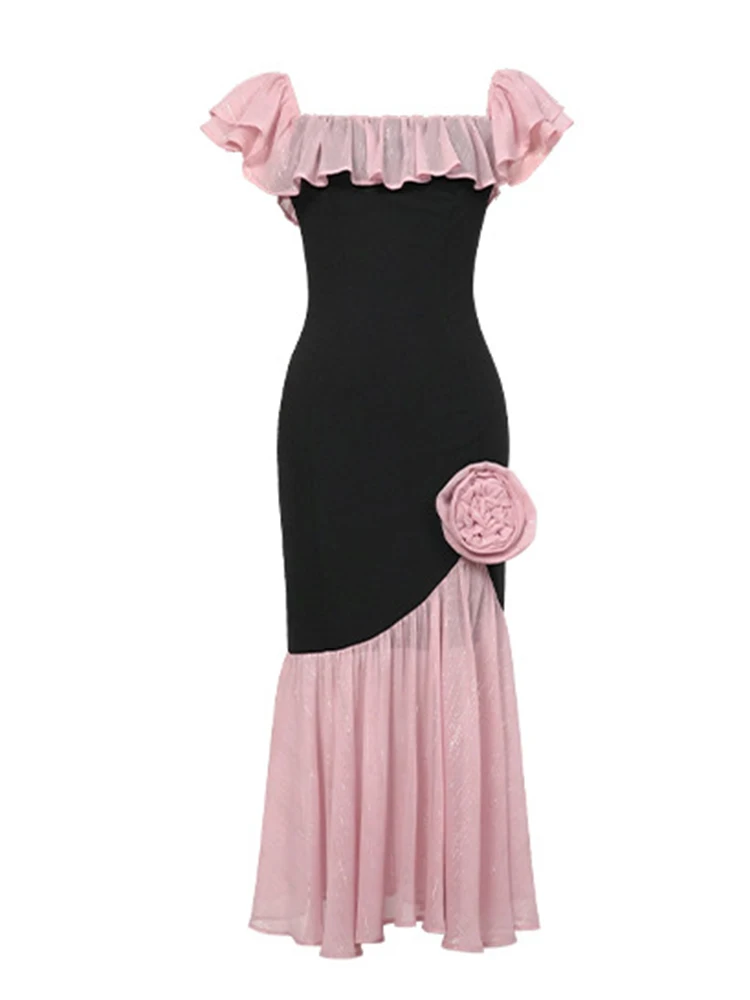 여성 의류 달콤한 프릴 섹시한 오프 숄더 슬림 Fishtail 롱 드레스 우아한 저녁 파티 댄스 파티 드레스 가운 캐주얼 여름 새로운