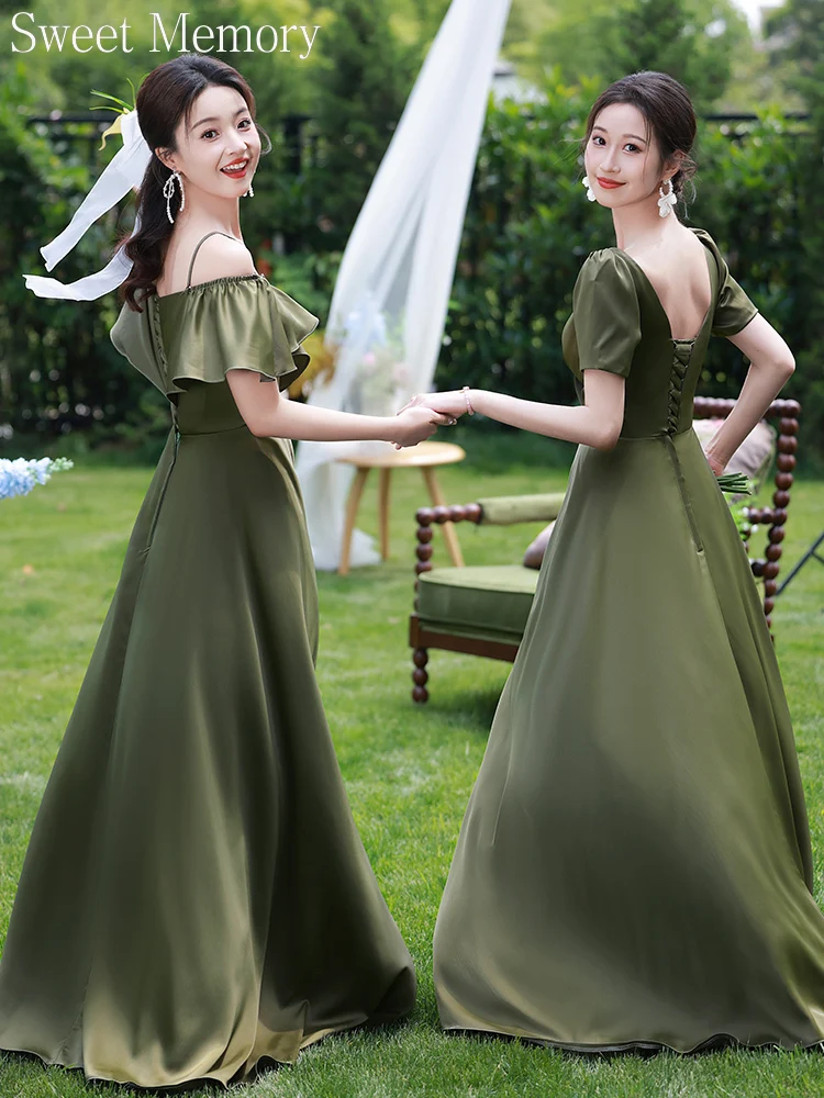 F2138 Customized Green Satin Bridesmaid Dresses Sweet Memory A-Line Birthday Graduation Gown Bride Sisters Wedding Party Dress